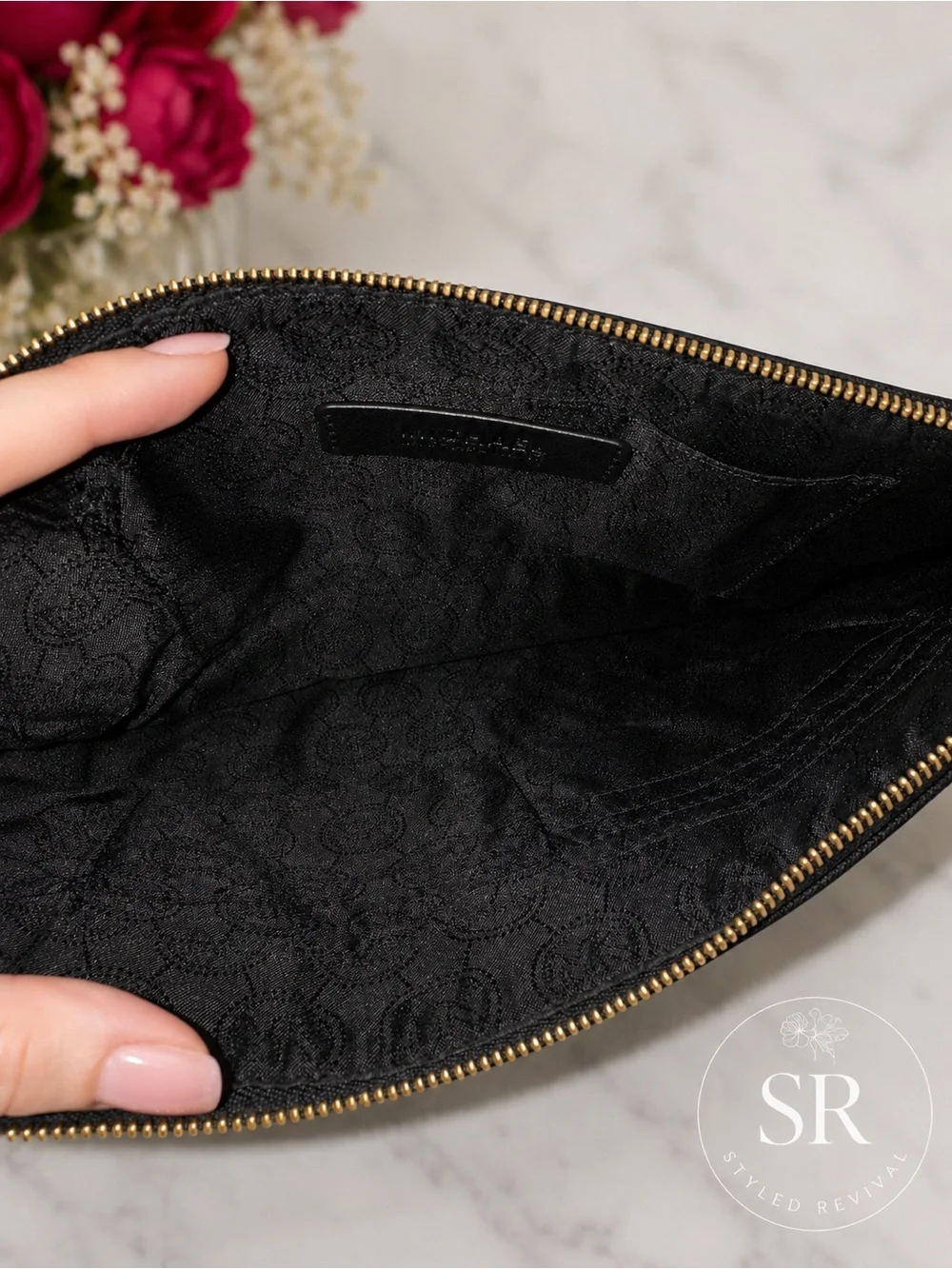 Michael Kors Black Studded Leather Wristlet Clutch Zip Pouch Wallet Large
